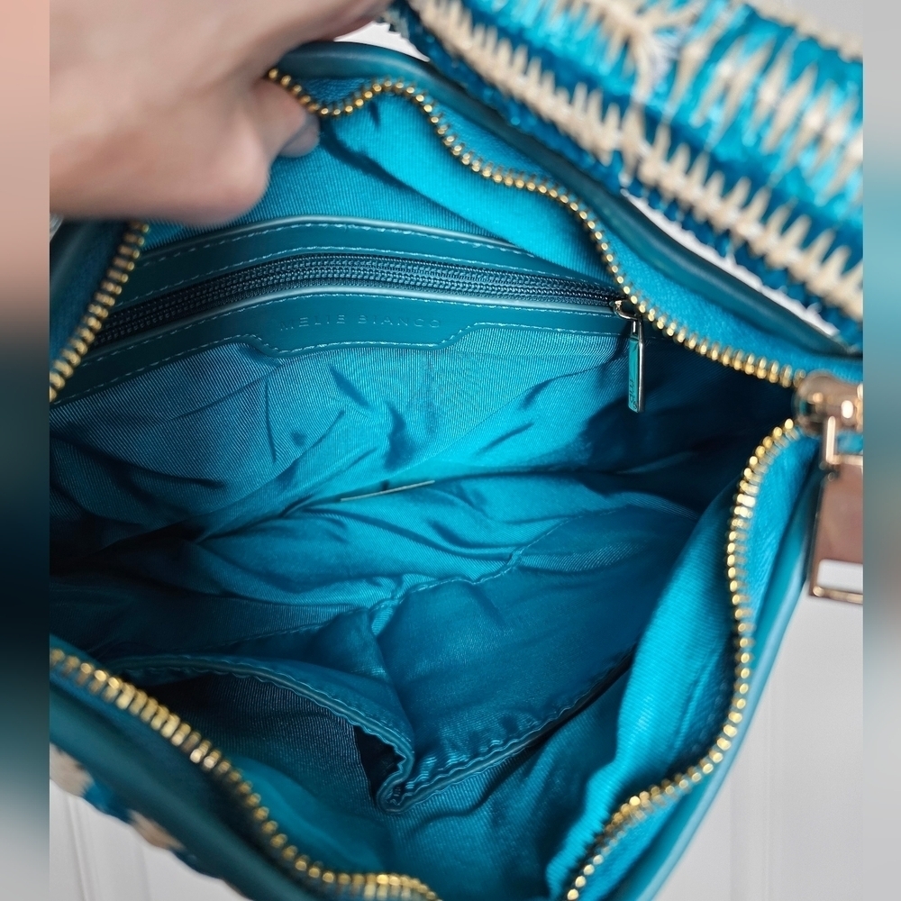 NWT- Melie Bianco Raffia Turquoise Brigitte Satchel- Anthropologie - Picture 6 of 9